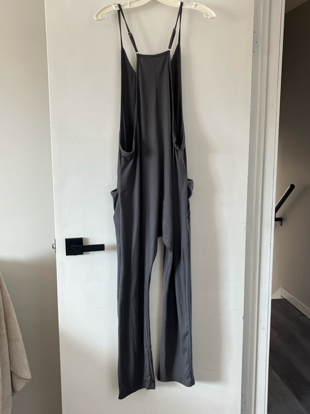 Women's Black Relaxed Wide-Leg Jumpsuit with Spaghetti Straps